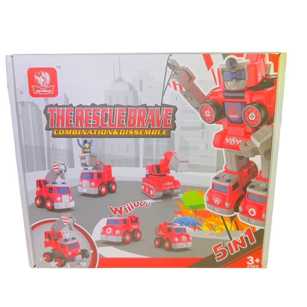The Rescue Brave Combination & Dissemble STEM -5 in 1 Toy Robot Cars Ages 3+ NEW